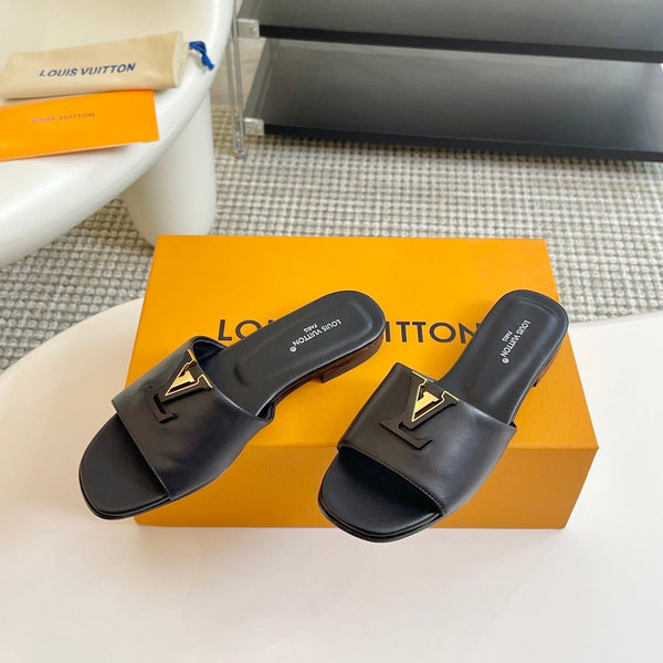 LV Capri Flat Mule in pelle di vitello nera