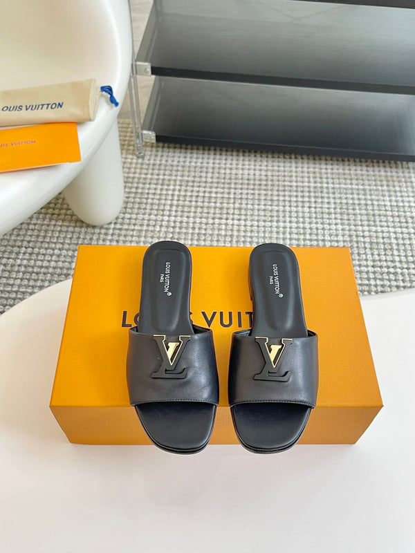 lv capri flat mule black calfskin