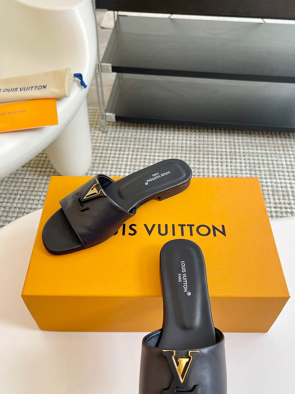 lv capri flat mule black calfskin