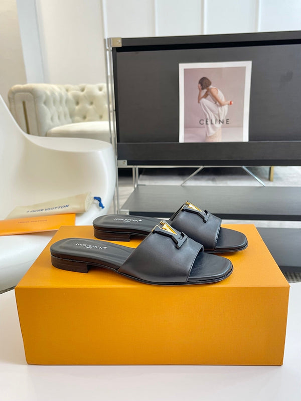 lv capri flat mule black calfskin