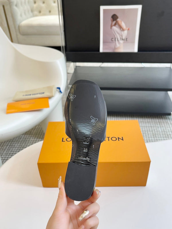 lv capri flat mule black calfskin