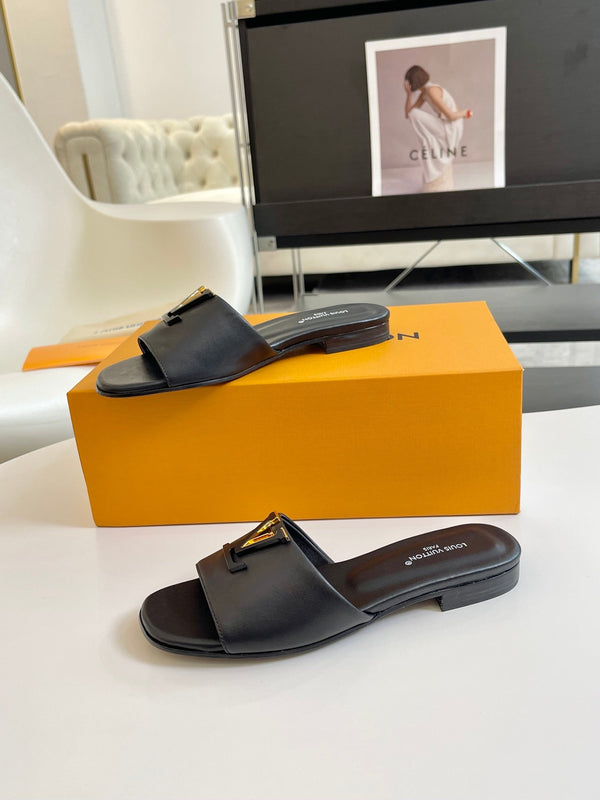 lv capri flat mule black calfskin