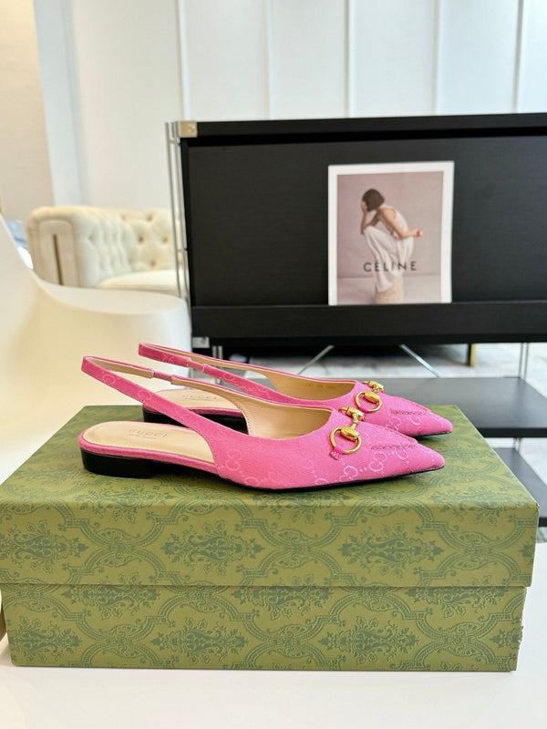 GG HORSEBIT SLINGBACK BALLET FLAT PINK CANVAS