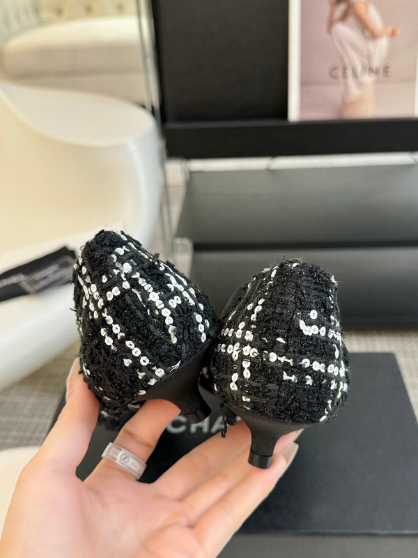 CC MARY JANE IN TWEED DI LANA BIANCO E NERO