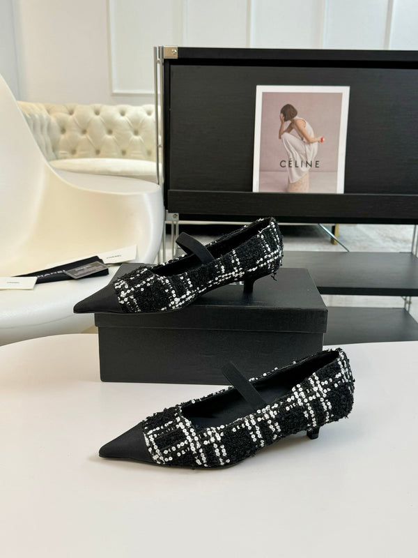 CC MARY JANE IN TWEED DI LANA BIANCO E NERO