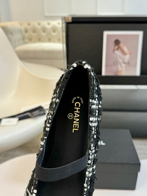 CC MARY JANE IN TWEED DI LANA BIANCO E NERO