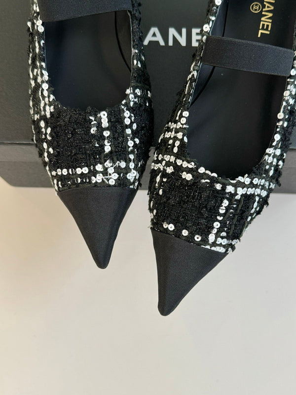 CC MARY JANE IN TWEED DI LANA BIANCO E NERO