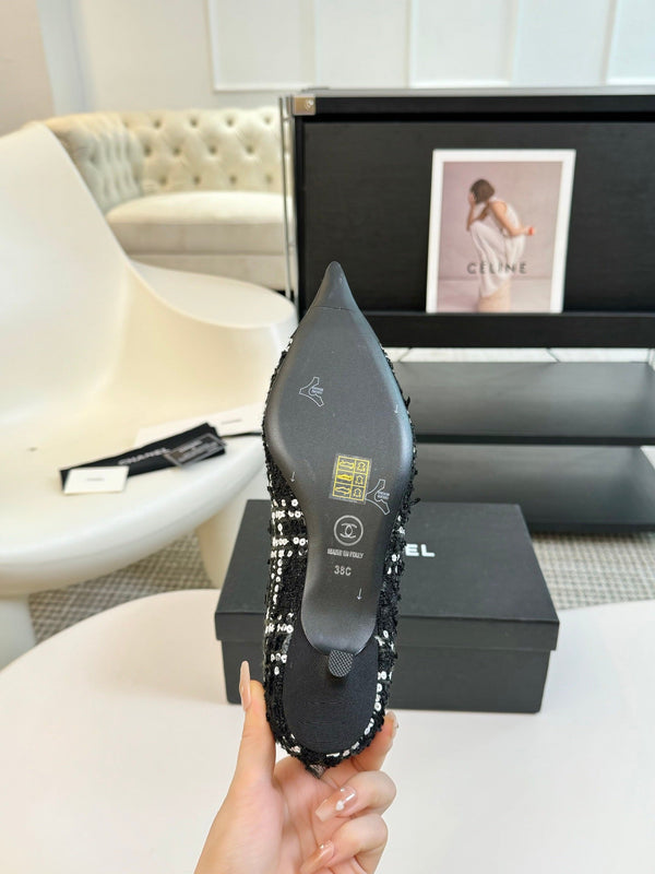 CC MARY JANE IN TWEED DI LANA BIANCO E NERO