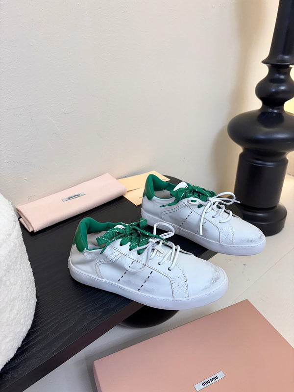 Miu 25C Sneakers Bianco Mix Pelle Verde 235747