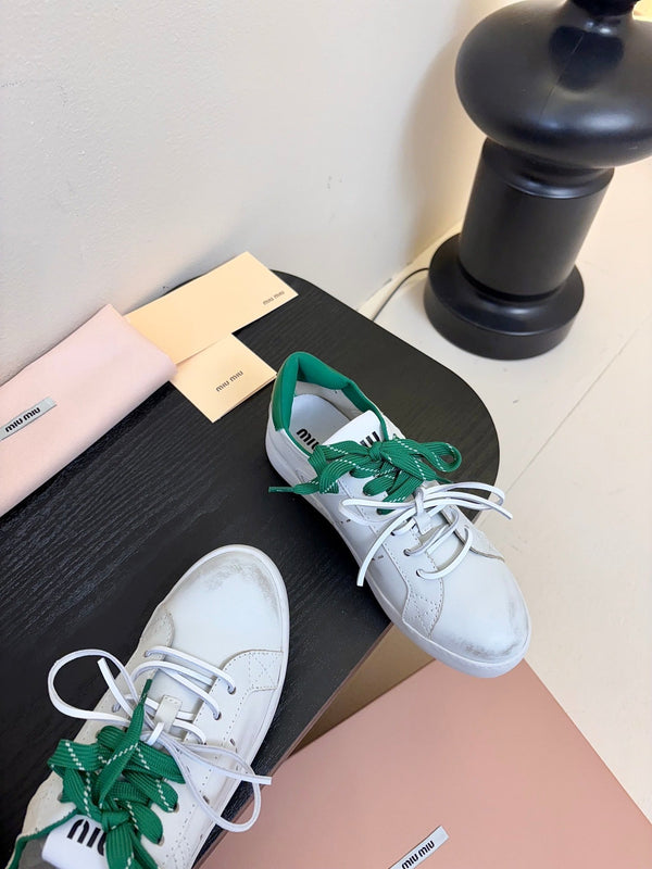 Miu 25C Sneakers Bianco Mix Pelle Verde 235747
