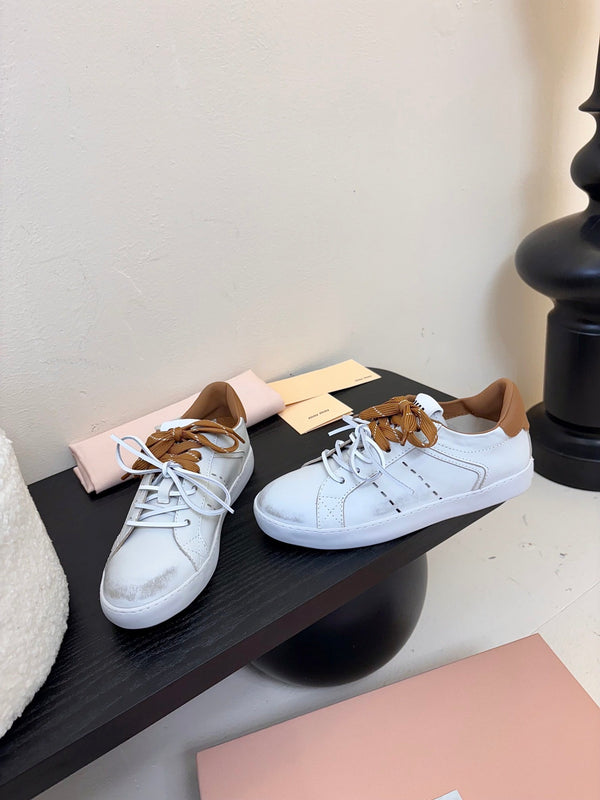 Miu 25C Sneakers Bianco misto Pelle Marrone 235748