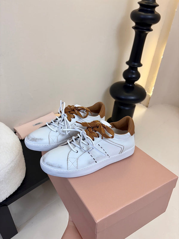Miu 25C Sneakers Bianco misto Pelle Marrone 235748