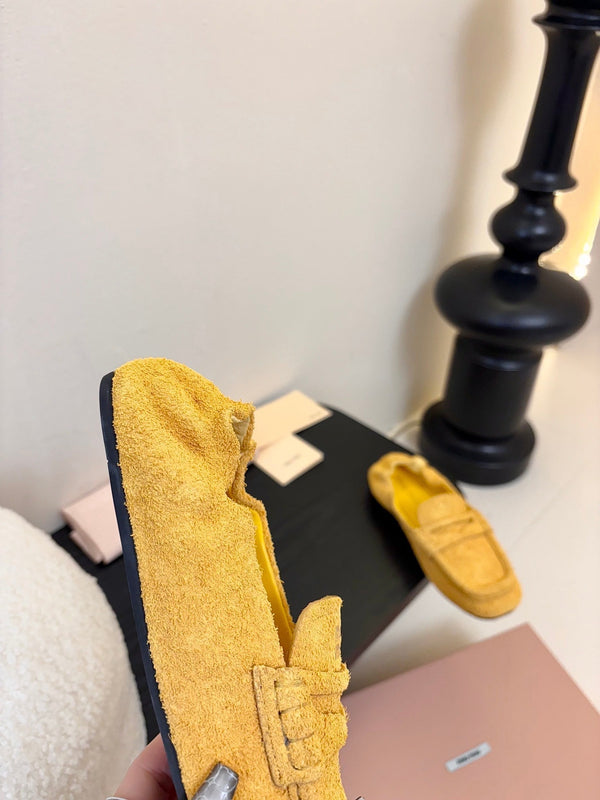 Miu 25C Ruches nappa Loafers Yellow Suede 235806
