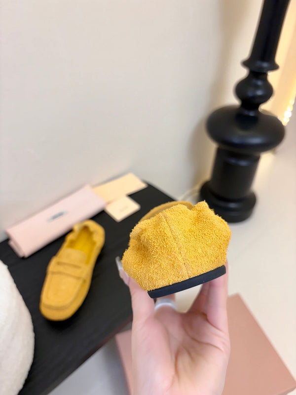 Miu 25C Ruches nappa Loafers Yellow Suede 235806