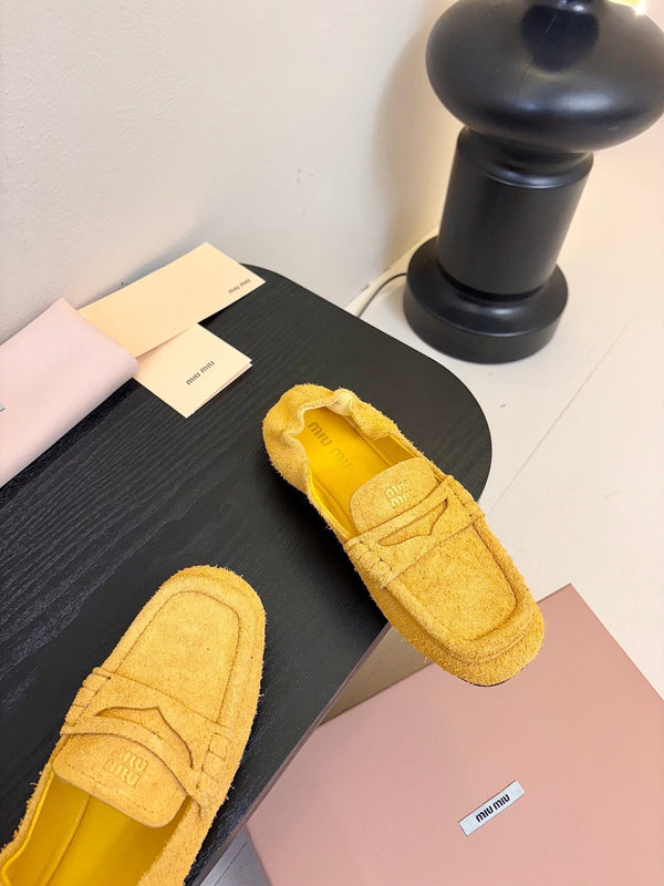 Miu 25C Ruches nappa Loafers Yellow Suede 235806