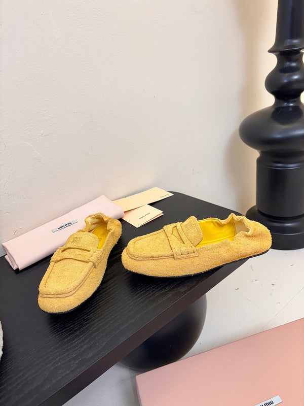 Miu 25C Ruches nappa Loafers Yellow Suede 235806