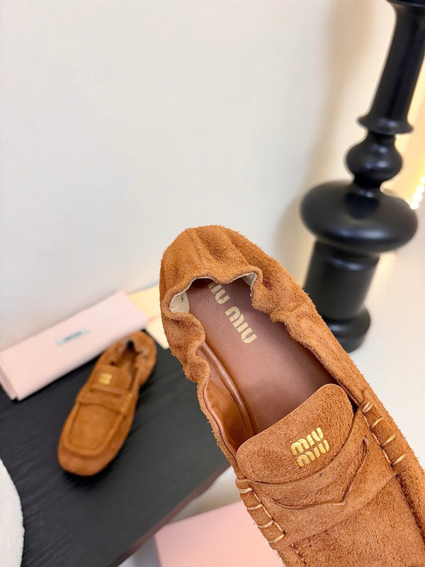 Miu 25C Ruches nappa Loafers Copper Brown Suede 235807