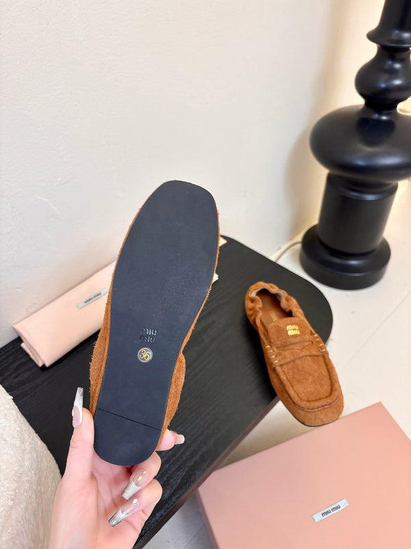 Miu 25C Ruches nappa Loafers Copper Brown Suede 235807