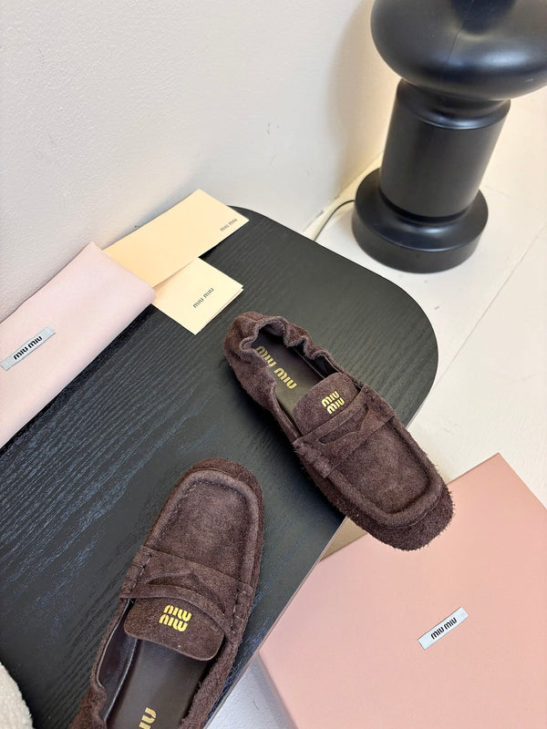Miu 25C Ruches nappa Loafers Brown Suede 235808