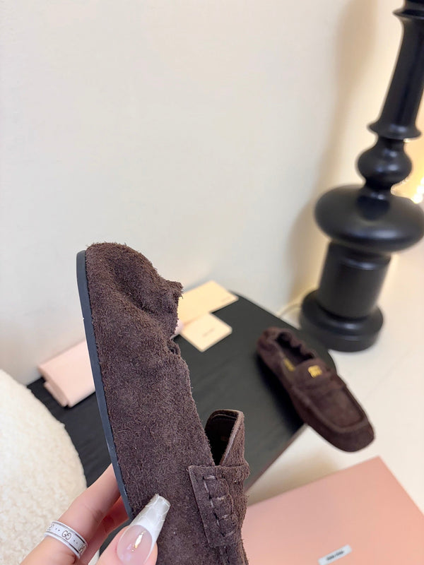 Miu 25C Ruches nappa Loafers Brown Suede 235808