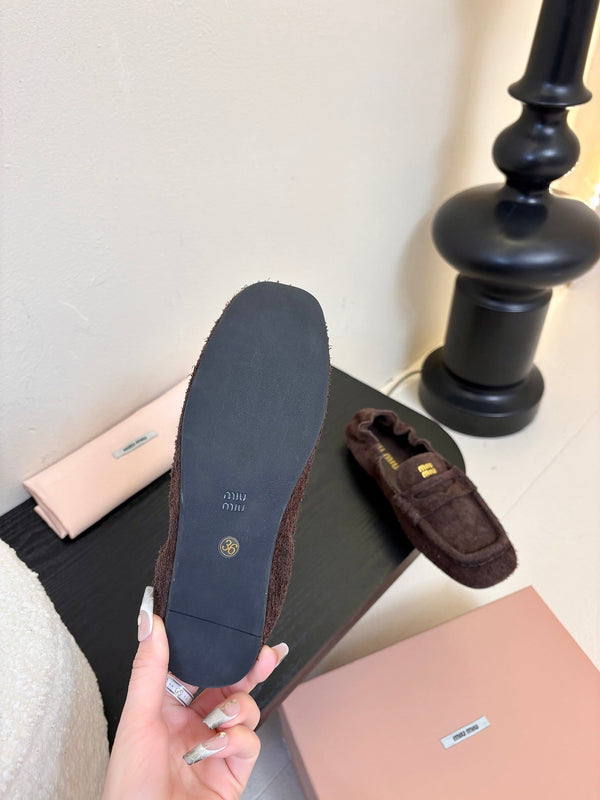 Miu 25C Ruches nappa Loafers Brown Suede 235808