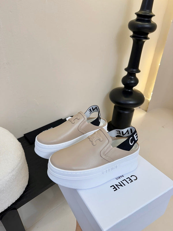 CELINE Block Wedge Mule Cream Calfskin 235719