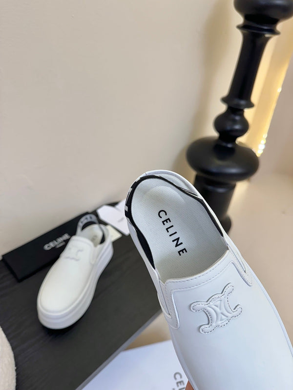 CELINE Block Wedge Mule White Calfskin 235721