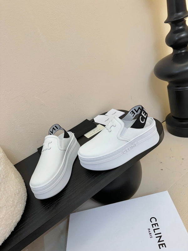 CELINE Block Wedge Mule White Calfskin 235721