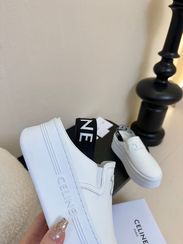 CELINE Block Wedge Mule White Calfskin 235721