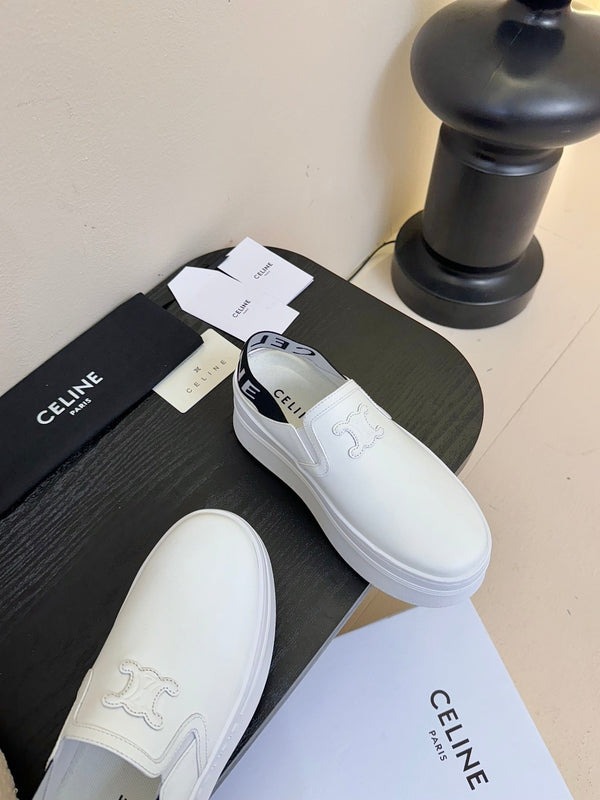 CELINE Block Wedge Mule White Calfskin 235721