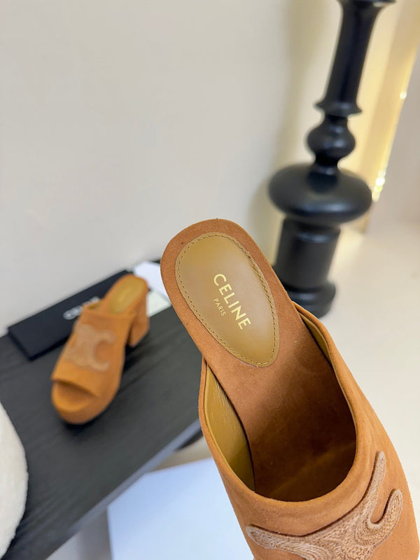 CELINE 25C Elena Mule Copper Brown Suede 235723