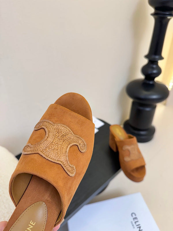 CELINE 25C Elena Mule Copper Brown Suede 235723
