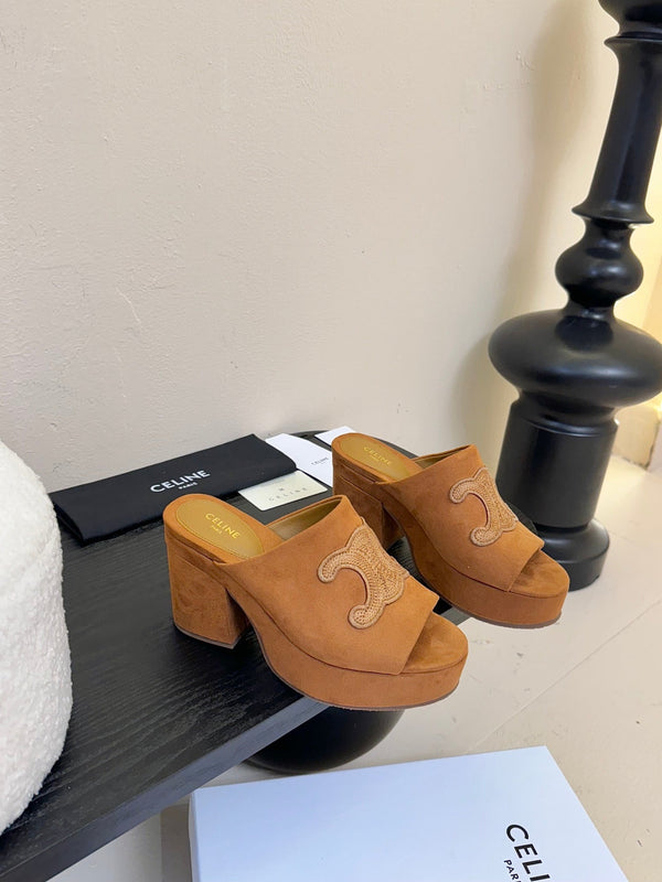 CELINE 25C Elena Mule Copper Brown Suede 235723