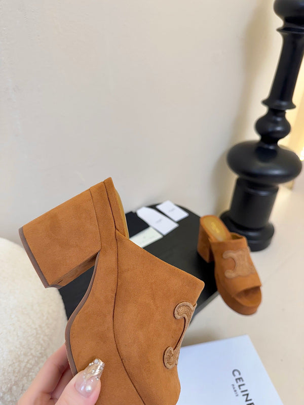 CELINE 25C Elena Mule Copper Brown Suede 235723