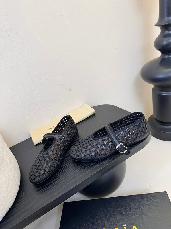 Alaia 25 Mary Jane Mesh Ballerine in pelle di vitello nera 297034