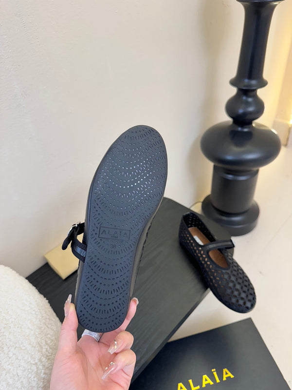 Alaia 25 Mary Jane Mesh Ballerine in pelle di vitello nera 297034