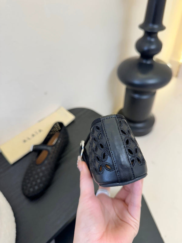 Alaia 25 Mary Jane Mesh Ballerine in pelle di vitello nera 297034