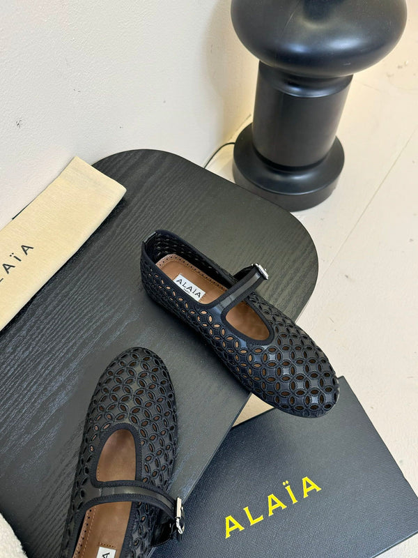 Alaia 25 Mary Jane Mesh Ballerine in pelle di vitello nera 297034