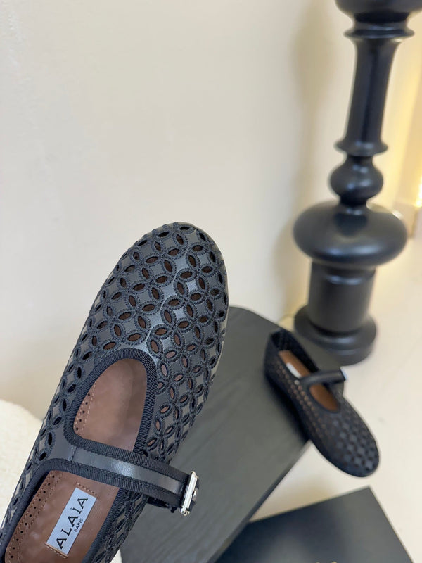 Alaia 25 Mary Jane Mesh Ballerine in pelle di vitello nera 297034