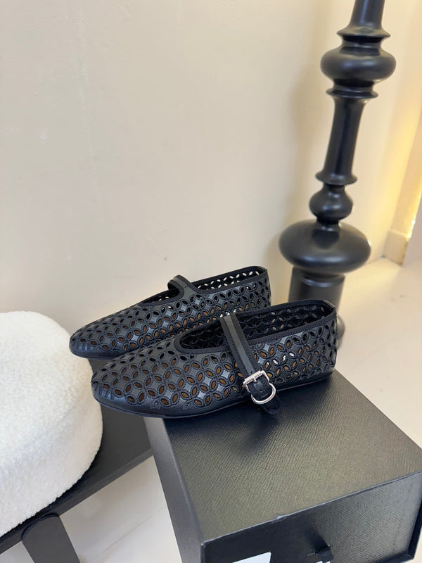 Alaia 25 Mary Jane Mesh Ballerine in pelle di vitello nera 297034