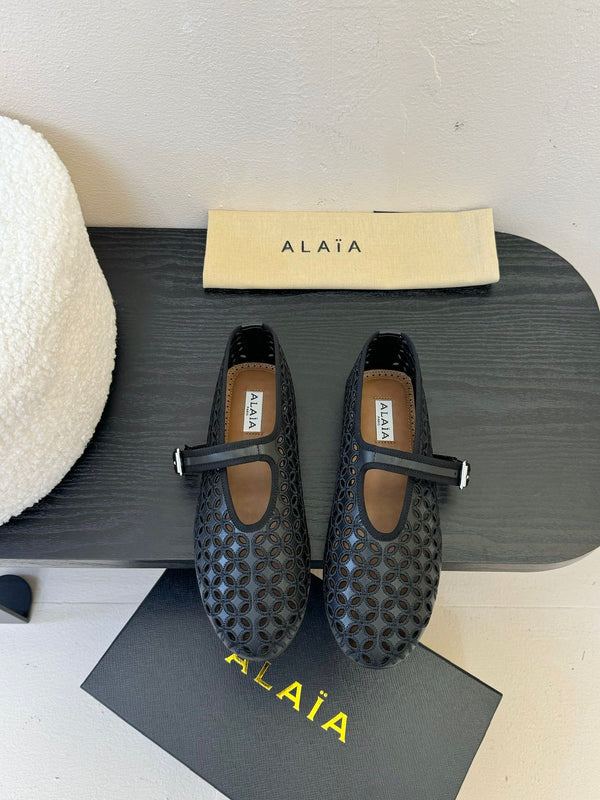 Alaia 25 Mary Jane Mesh Ballerine in pelle di vitello nera 297034