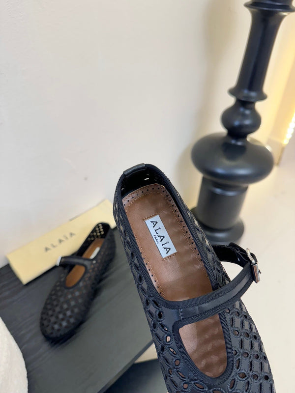 Alaia 25 Mary Jane Mesh Ballerine in pelle di vitello nera 297034