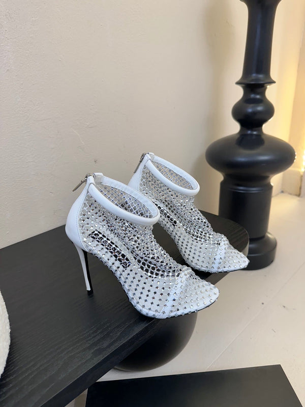 DC Pumps White Rhinestone Mesh & Sheepskin 297012