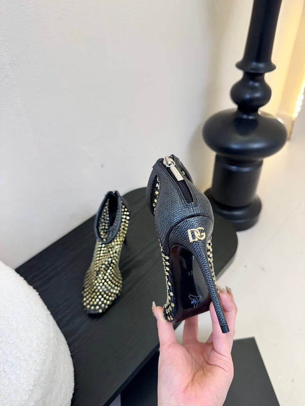 DC Pumps Black Gold Rhinestone Mesh & Sheepskin 297013