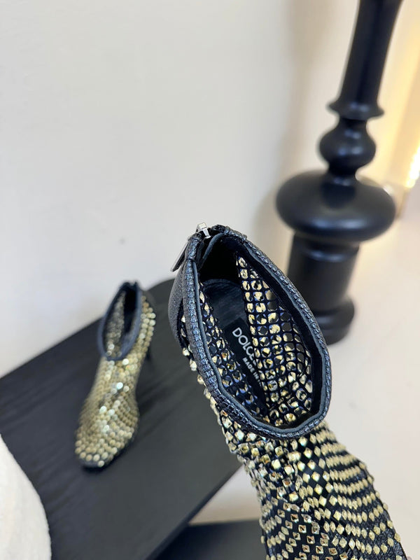 DC Pumps Black Gold Rhinestone Mesh & Sheepskin 297013
