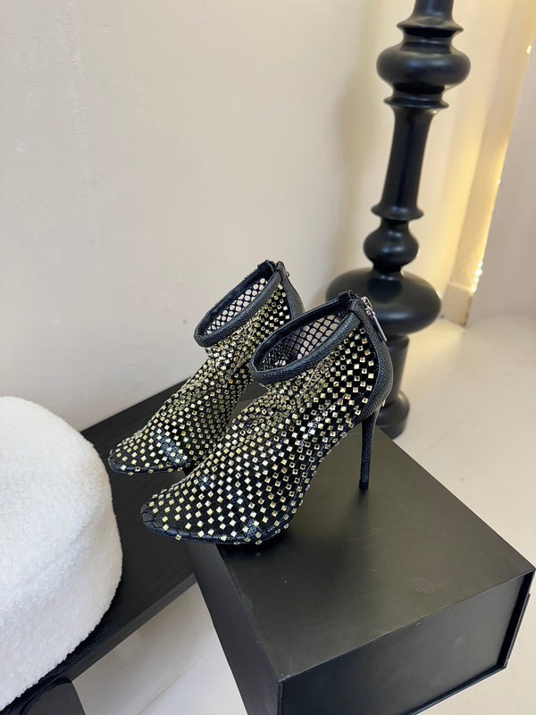 DC Pumps Black Gold Rhinestone Mesh & Sheepskin 297013