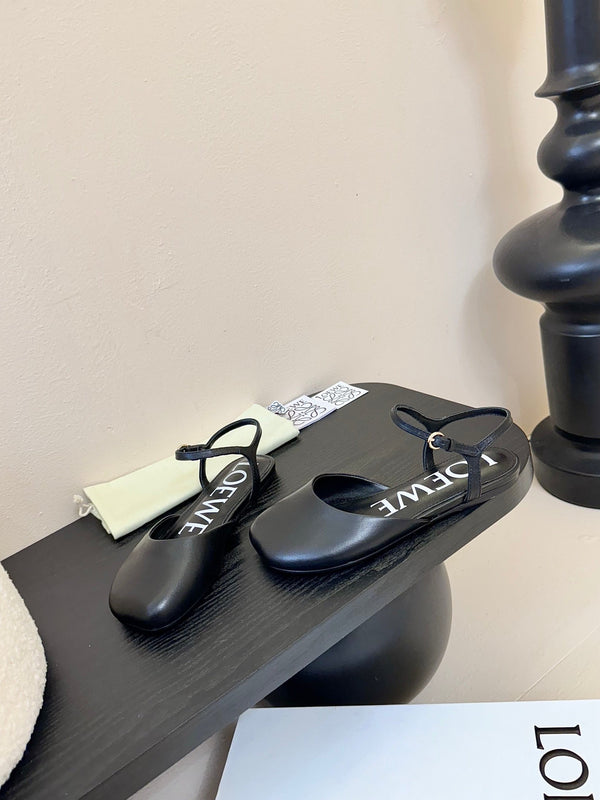 Loewe 25 Toy Ankle Strap Ballet Flat Black Calfskin 309171