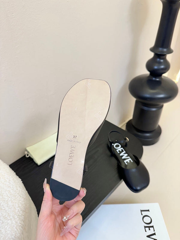 Loewe 25 Toy Ankle Strap Ballet Flat Black Calfskin 309171