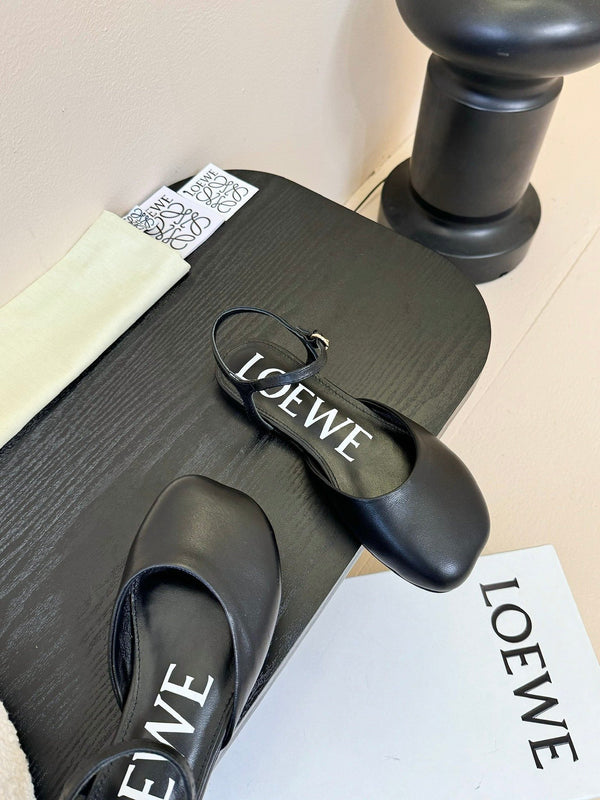 Loewe 25 Toy Ankle Strap Ballet Flat Black Calfskin 309171