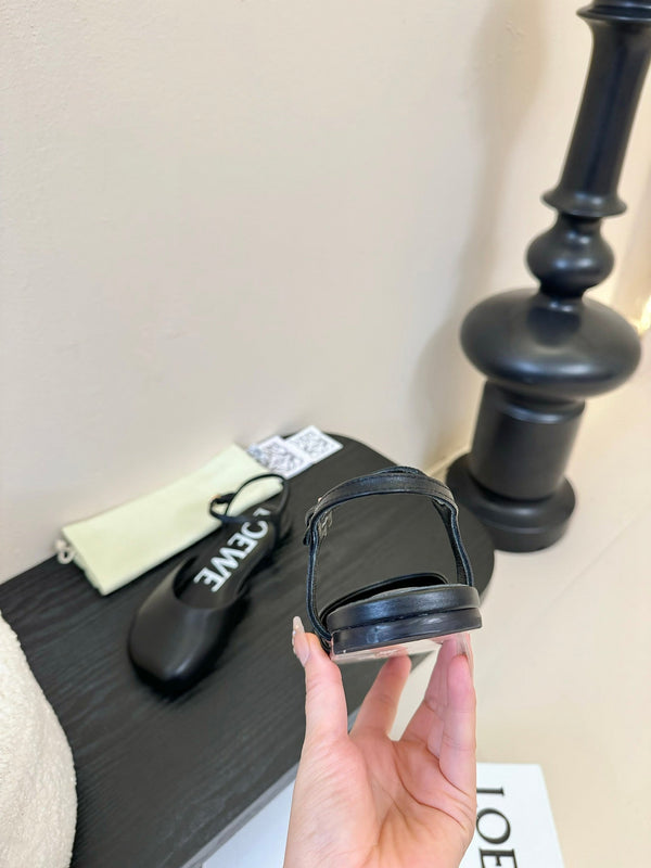 Loewe 25 Toy Ankle Strap Ballet Flat Black Calfskin 309171